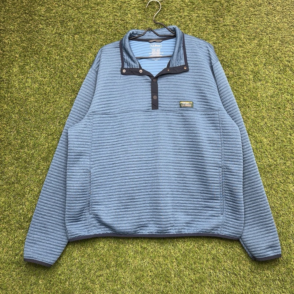 LL Bean Sweater Mens 2XL Airlight Knit Pullover Slightly Fitted Snap Logo Blue